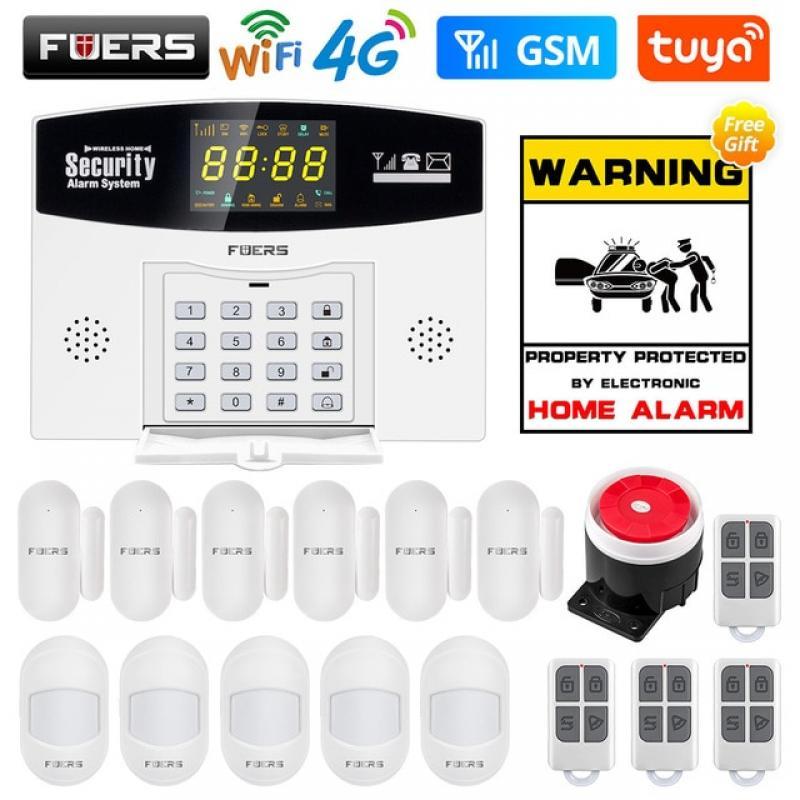 Fuers W214 4G WIFI Tuya Smart Alarm System Wireless Burglar GSM Smart Home Security Alarm Control LCD Display IP Camera