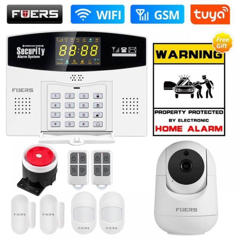 Fuers Tuya Smart WIFI 4G GSM Alarm System Burglar Alarm 433MHZ Wireless Wired Zone Link To Alexa Google Motion Sensor IP Camera