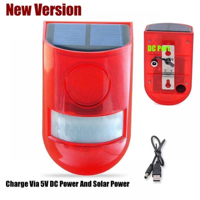New Solar Infrared Motion Sensor Alarm With 110db Siren Strobe Light For Home Garden Carage Shed Carvan Security Alarm System
