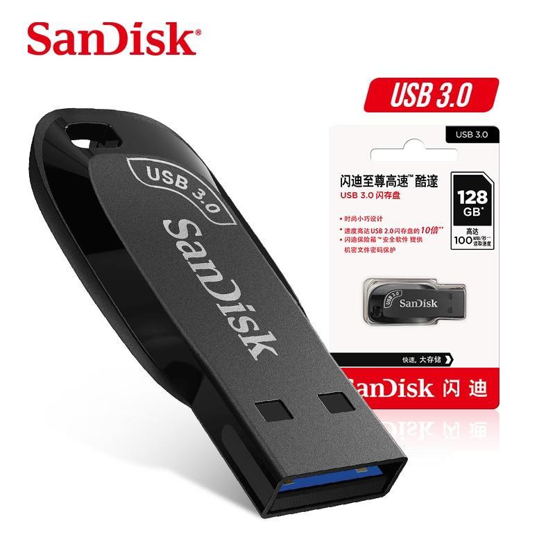 SanDisk USB 3.0 Flash Disk 128GB 64GB 32GB Mini Key Pendrive With Lanyard Black FlashDrive Memory Stick For Computer