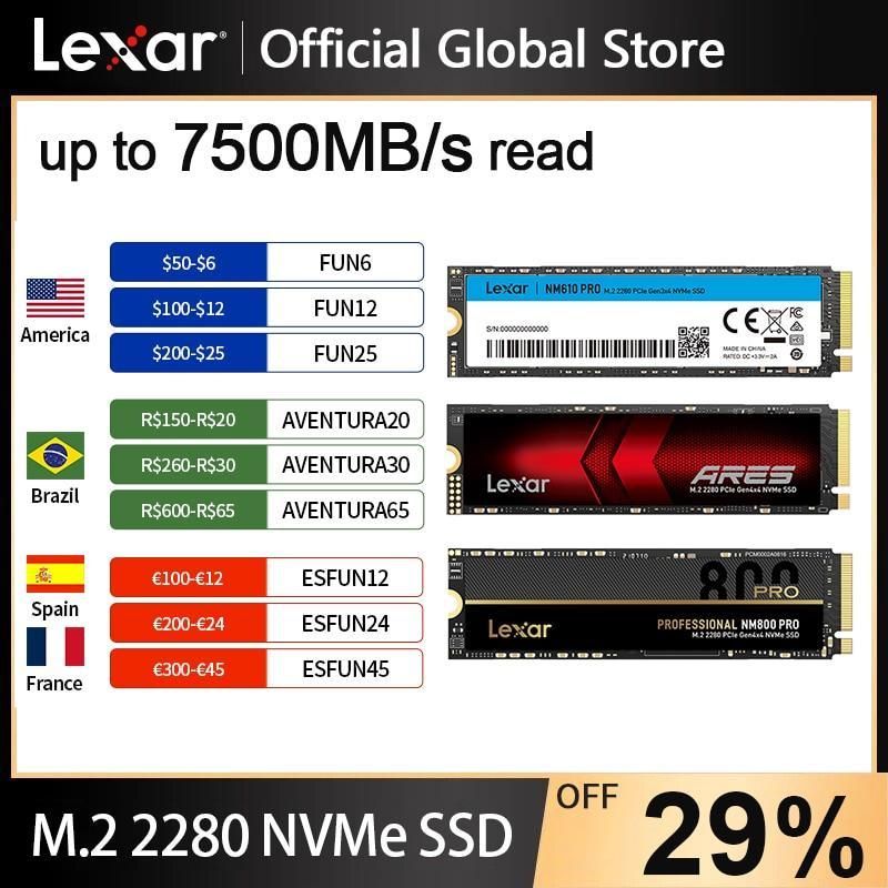 Lexar SSD NVME M2 512GB 256GB 500GB 1TB 2TB M.2 2280 PCIe 4.0 Hard Drive Disk 3.0 Internal Solid State for PlayStation 5/Laptop
