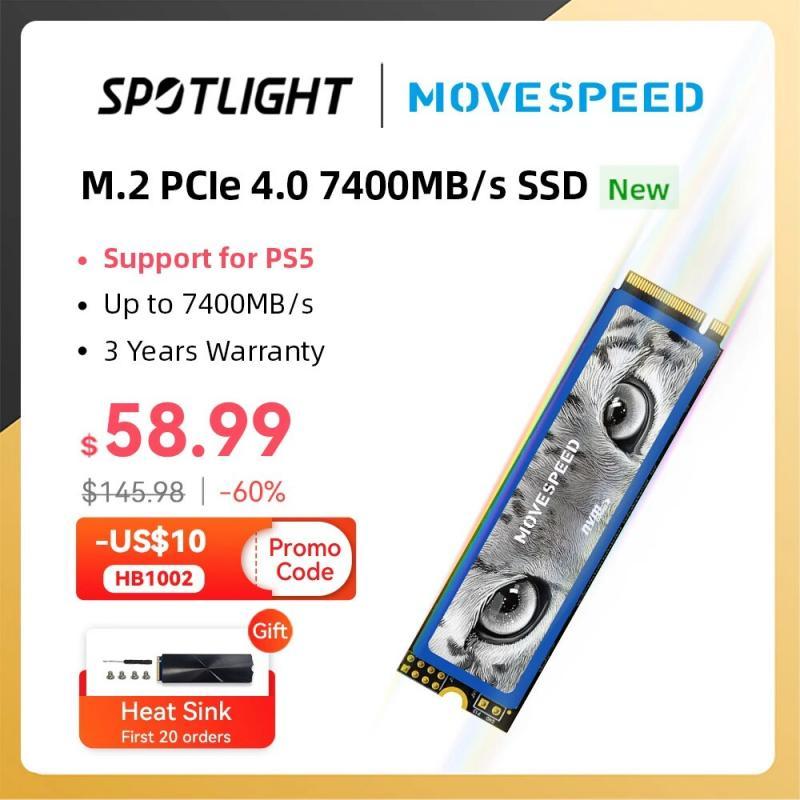 MOVESPEED 7400MB/s SSD NVMe M.2 2280 4TB 2TB 1TB Internal Solid State Hard Disk PCIe 4.0x4 2280 SSD Drive for PS5 Laptop Desktop
