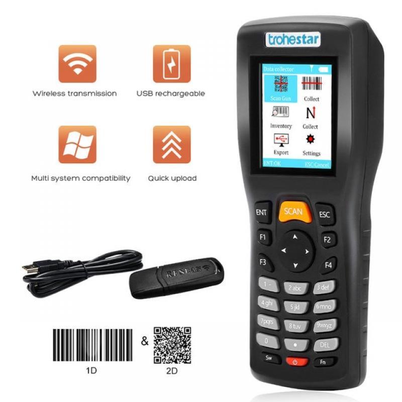 Trohestar Wireless Barcode Scanner 1D 2D Bar Code Reader Inventory Counter Data Collector PDA QR Scanners leitor codigo barras