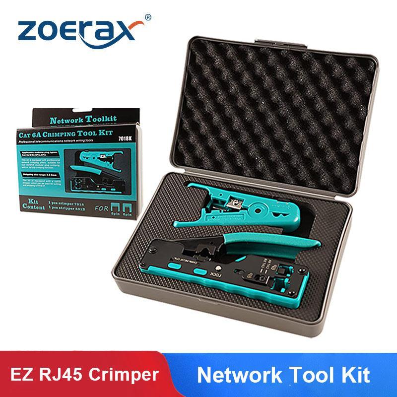 ZoeRax RJ45 Pass Through Crimp Tool Kit Ethernet Crimper Cat5 Cat5e Cat6 Cat6A Cat7 Crimping Tool Kit RJ45 RJ11 Wire Stripper