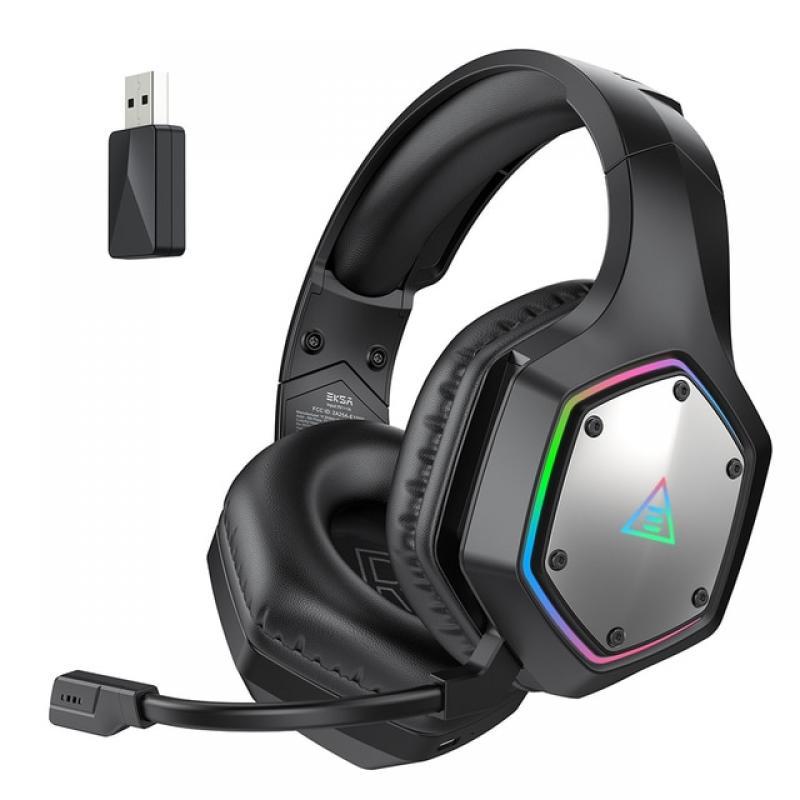 EKSA RGB Wireless Gaming 2.4 GHz Headset with ENC Mic Headphone 7.1 Surround Sound 30ms Low Latency For PC PS4 PS5  Game Music