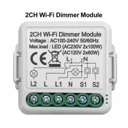 GIRIER Tuya Wifi Smart Dimmer Switch Module 10A Support 2 Way Control 1 2 Gang Compatible With Alexa Google Home Smart Life App