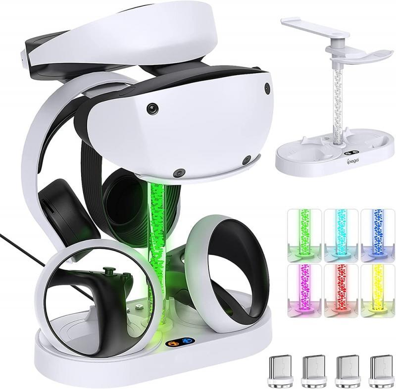 Charging Station for PSVR2 Controller with Display Stand &Colorful Light,  Fast Charger Dock Playstation VR2 Headset Accessories