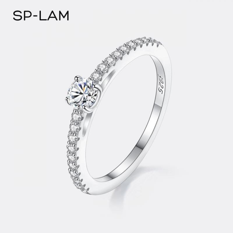 Real 925 Sterling Silver Small Moissnaite Ring For Women Simple Sparkling Round 0.3CT Certificated Lab Diamond Finger Rings