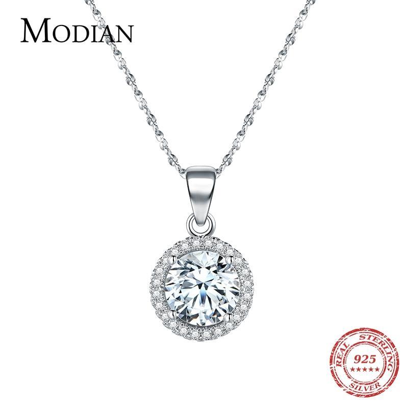 Genuine 925 Sterling Silver Luxury Chain Brand Necklace with 2.0Ct AAAAA Level Zircon Necklaces Gift Jewelry for women