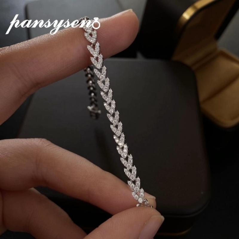 PANSYSEN 100% Solid Silver 925 Lab Diamonds Simulated Moissanite Bracelets for Women Girls Wedding Cocktail Party Fine Jewelry