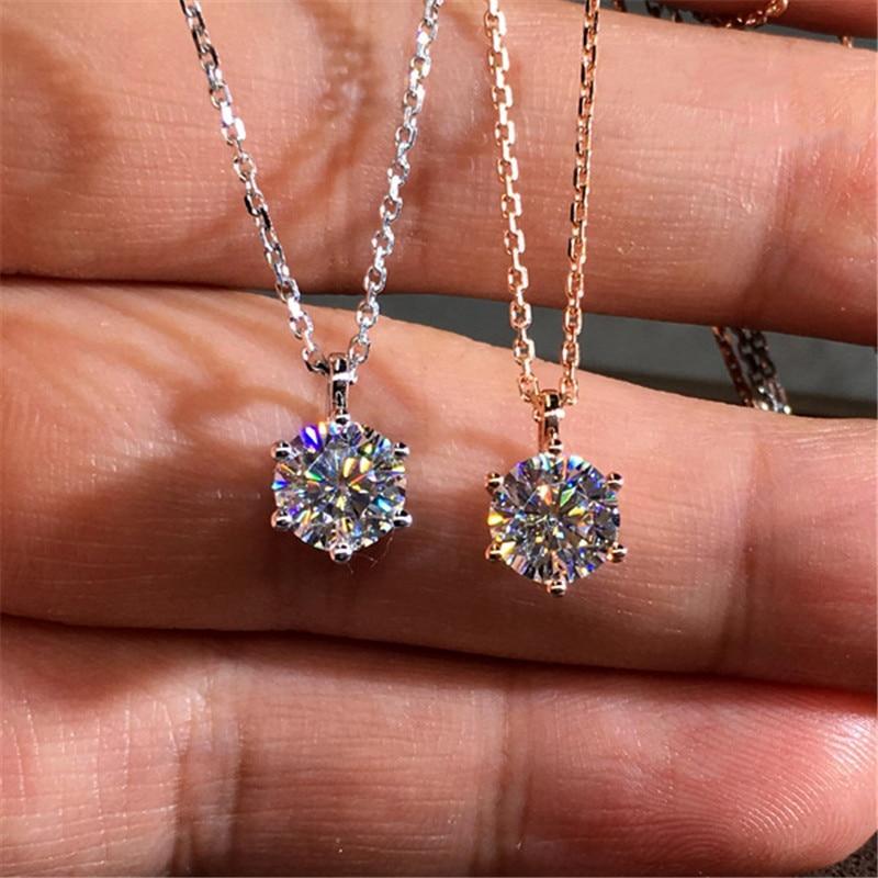 18K Rose Gold 2ct Lab Diamond Pendant Real 925 Sterling Silver Party Wedding Pendants Chain Necklace For Women Fine Jewelry