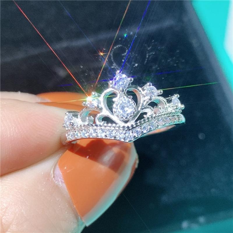 Queen Crown Diamond Ring Real 925 sterling silver Jewelry Luxury Engagement Wedding band Rings for Women Bridal Party accessory