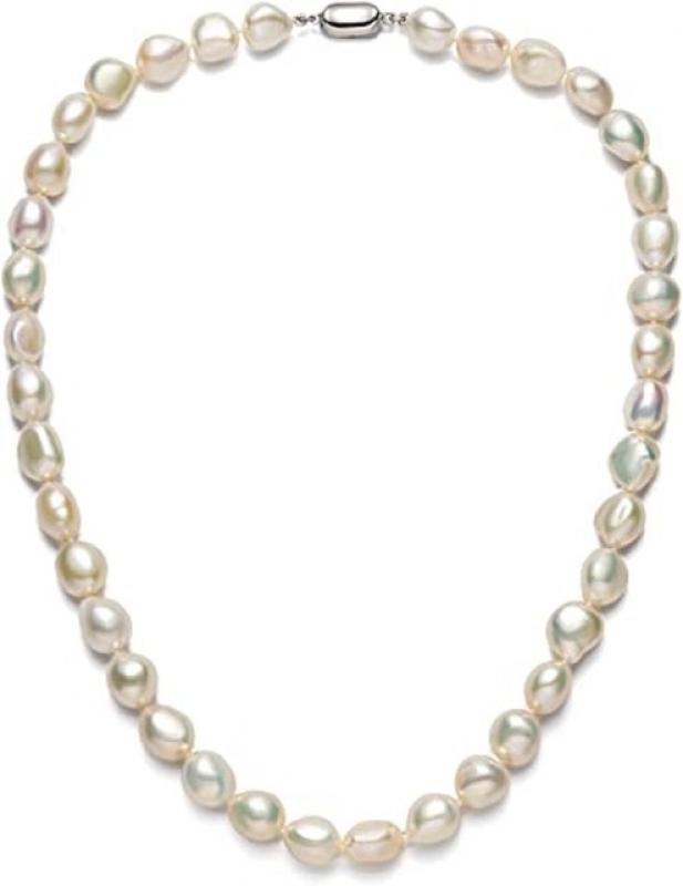 Baroque Pearl Necklace for Women, 9-10mm AA Quality Freshwater Cultured Pearl Strand Necklace with Sterling Silver Clasp