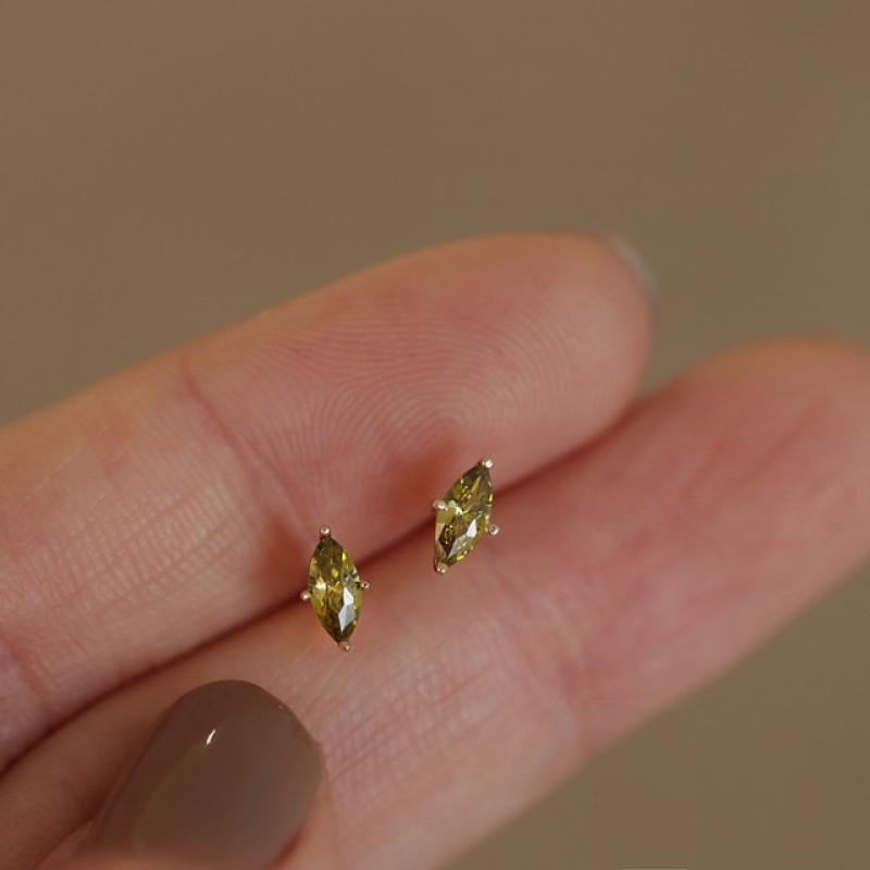 925 Sterling Silver Plating 14K Gold Earrings Simple Fresh Olive Green Zircon Earrings for Women Party Jewelry Gifts