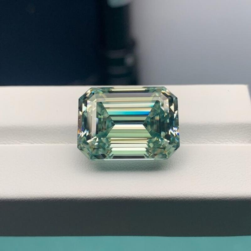 Top Quality Blue Green D Color Emerald Cut Loose Moissanite Gemstone VVS1 3EX Stone For Jewelry Making Customized