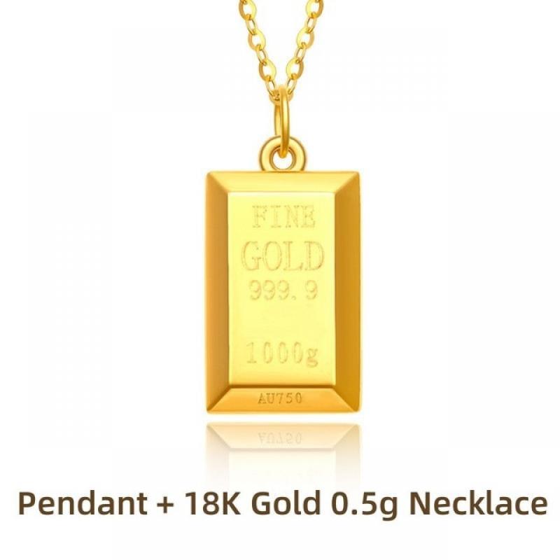 VITICEN Real 18K Gold Bricks AU750 Pendant Get Rich Necklace For Men Women Fine Gift Elegant Good Presents Classic Fashion