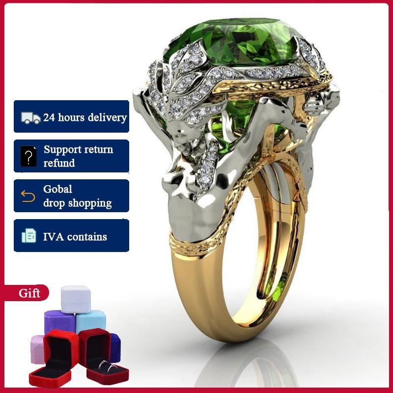 HOYON 14K Yellow Gold Color Emerald Gemstone Ring for Women Fine Anillos De Anel Bijoux Femme Jewellery Bizuteria Jade Free Ship