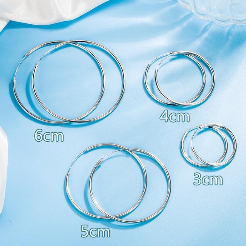 3/4/5/6CM Round Hoop Earrings  925 Sterling Silver For Women Fashion Party Luxury Quality Jewelry Accessories Christmas GaaBou