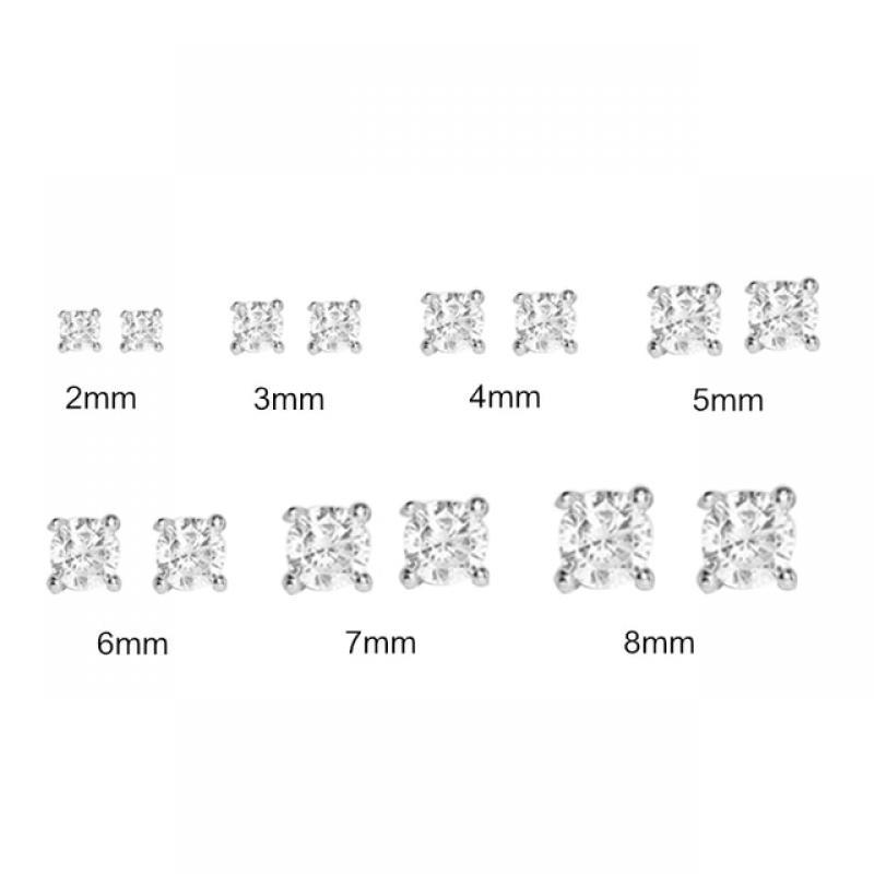 CANNER 2/3/4/5/6/7/8mm 925 Sterling Silver Small Zircon Crystal Stud Earrings for Women Mini Piercing Earring Jewelry Pendients