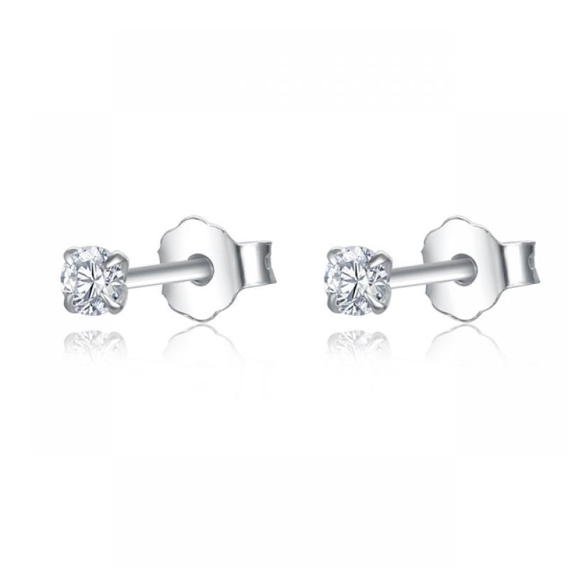 100% Real Sterling Silver 925 Fashion Stud Earrings Small Single Diamond Stud Wedding Engagement Jewelry Gift for Women Girls