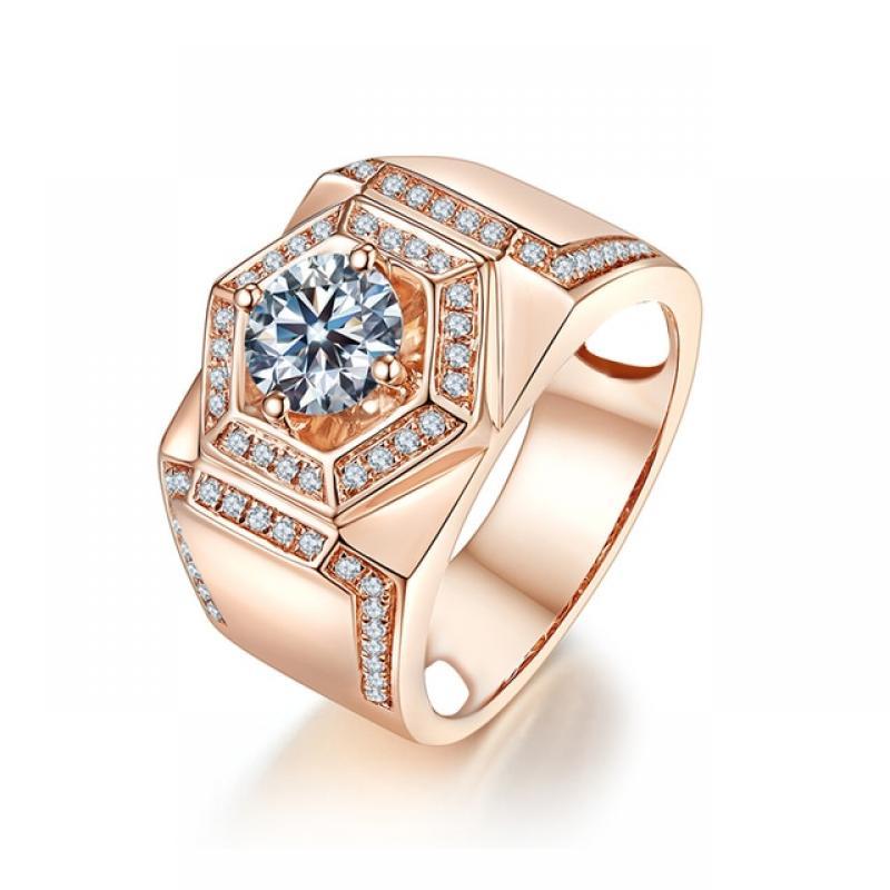 Trendy 1 Carat  Round Cut Moissanite Diamond Mens Rings 100% 925 Sterling Silver Luxury Wedding Rose Gold Plated Jewelry