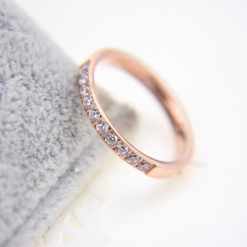 KNOCK Top Quality Concise Zircon Wedding Stainless steel material Rose Gold Steel color Ring Never Fade  Jewelry