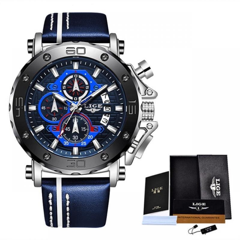 New LIGE Fashion Men Watch Stainless Steel Top Brand Luxury Sport Chronograph Quartz Wrist Watches for Men Relogio Masculino+Box