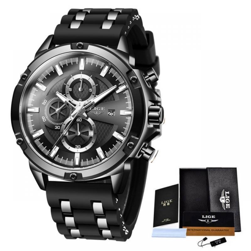 LIGE Mens Watches Brand Luxury Dial Clock Male Fashion Silicone Waterproof Quartz Gold Watch Men Sport Chronograph Montre Homme