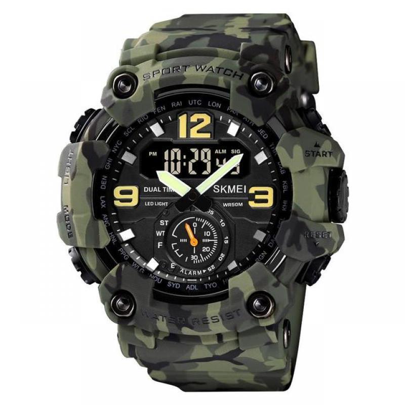 SKMEI 1637 Military Men Watch Top Brand Vintage PU Band 50m Waterproof Wristwatch Casual Sport Style Digital Clock montre homme