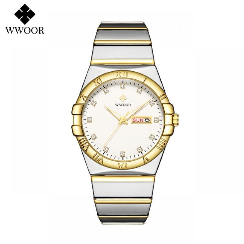 WWOOR New Popular stainless steel Strap Male Quartz Watches Fashion Men Casual Waterproof Wristwatches for Men Relogio Masculino