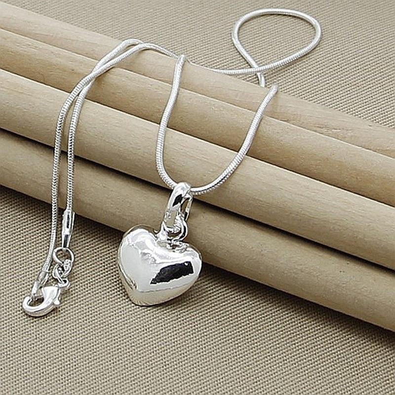 hot sale 925 Stamp Silver color Solid Heart Necklace 18-30 Inch Snake Chain For Women Girl Wedding Charm Fashion Jewelry luxury