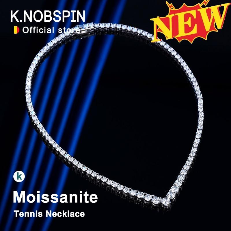 KNOBSPIN Moissanite Tennis Necklace for Woman V Style Wedding Party Neckchain 925 Sterling Sliver Plated 18k White Gold Necklace