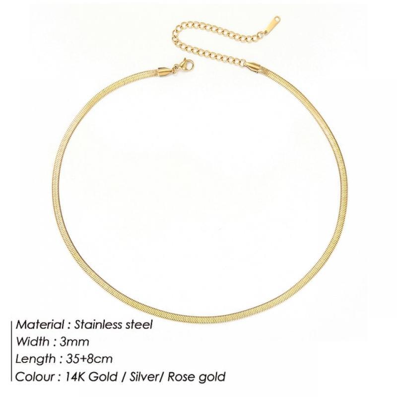 Hot Fashion Unisex Snake Chain Women Necklace Choker Stainless Steel Herringbone Gold Color Chain Necklace For Women Jewelry