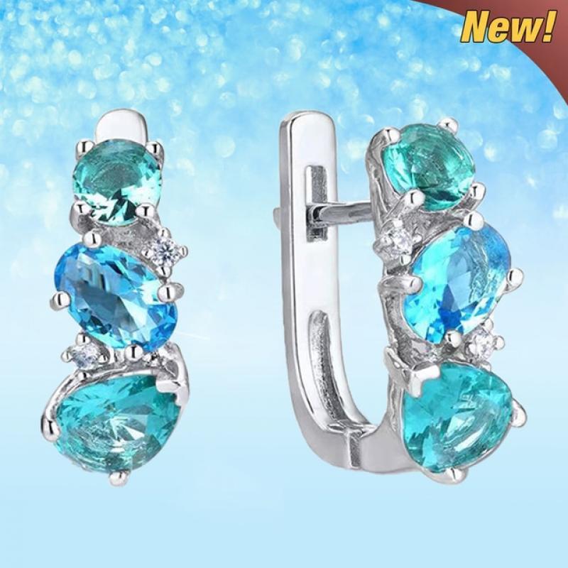 Jewelry for Women Aquamarine Crystal Earrings for Women Hoop Earring Bridal Wedding Jewelry Mother's Day Gift Joyeria De Mujer