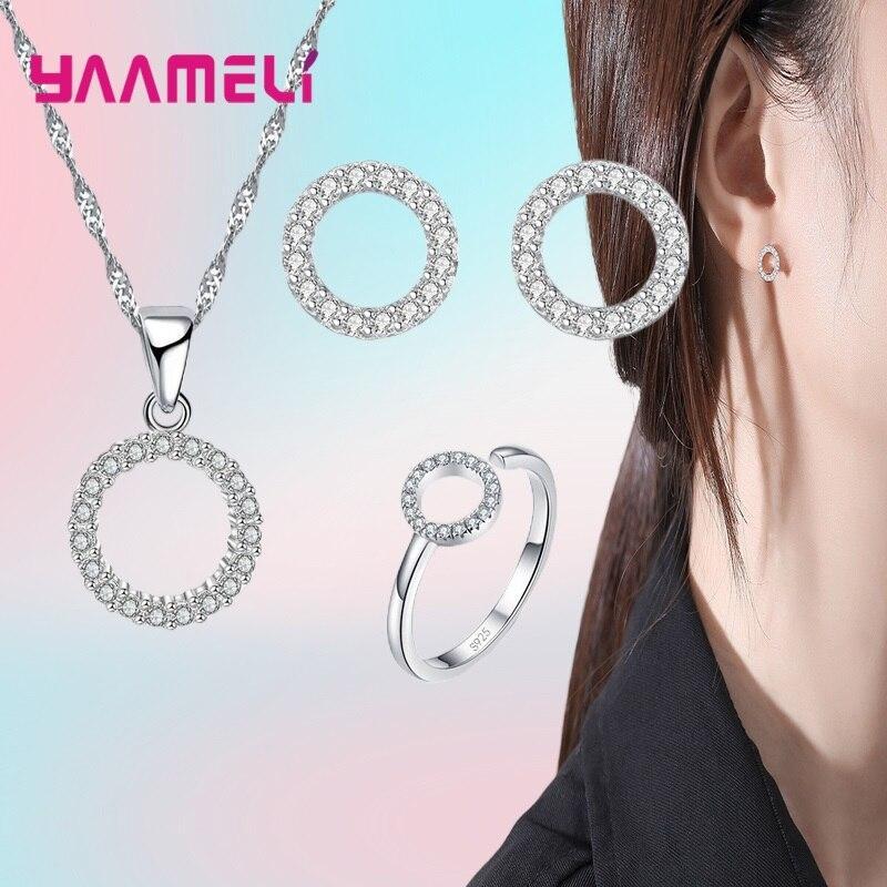 Top Sale Fine 925 Sterling Silver Jewelry Sets for Women Wedding Engagement Shiny Austrian Crystal Zircon Stones Inlay Paved