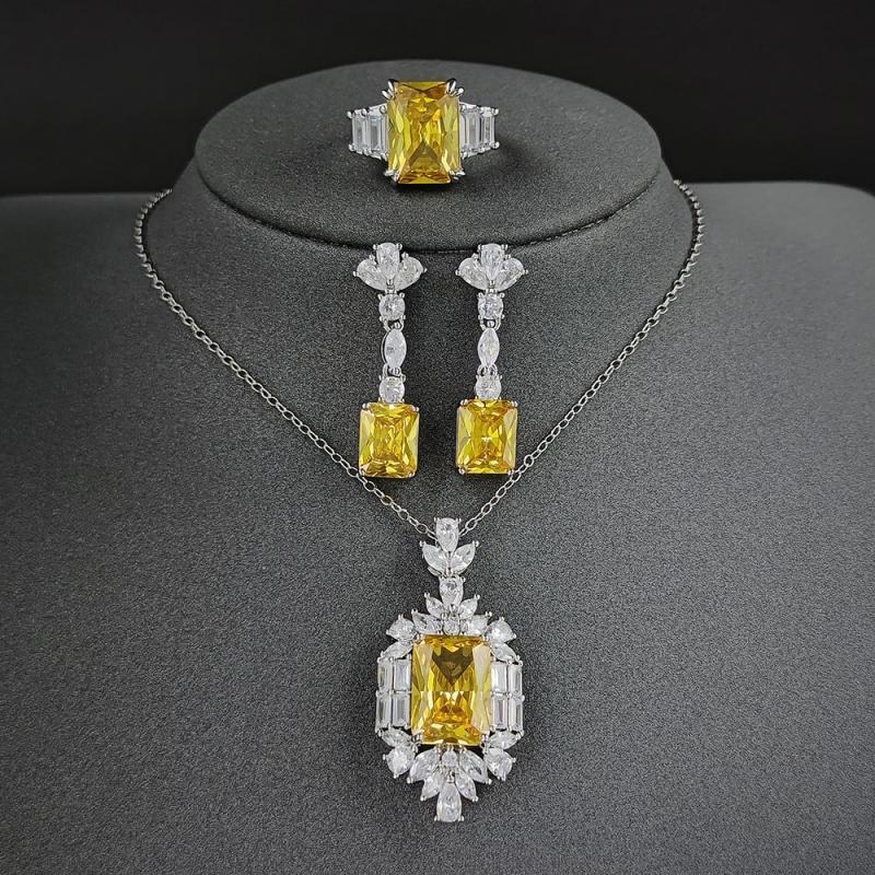 2023 New Luxury Yellow Color Rectangle Jewelry Sets for Women Anniversary Gift Jewelry Wholesale J6596