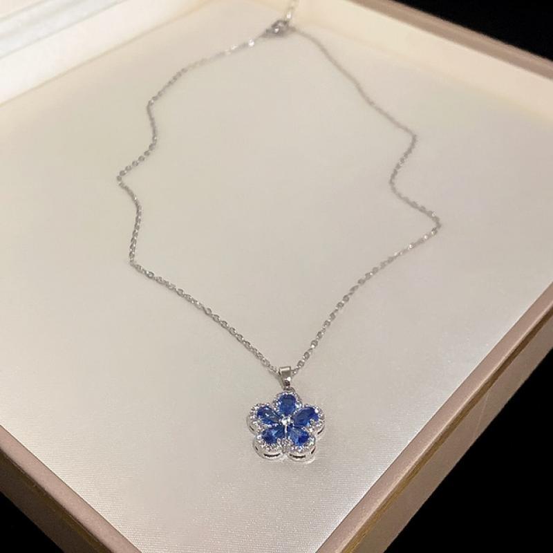 DREJEW Blue Flowers Female Jewelry Suite Shiny Rhinestone Piercing Ear Ornament New in Luxury Studes Party Birthday Gift