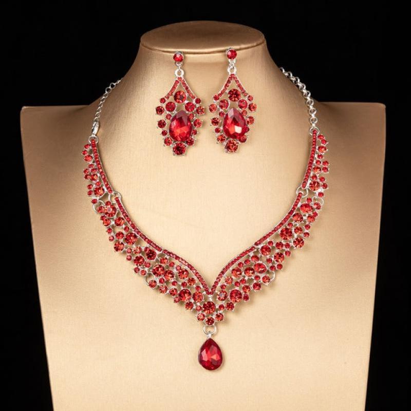 Luxury Crystal AB Color Choker Necklace Earrings Set Rhinestone Bridal Jewelry Sets for Bride Wedding Party Costume Bijoux Femme