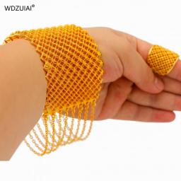 WDZUIAI New Design 24k Gold Color Tassels Cuff Bracelet&Ring Jewelry Set Dubai African French Women Bridal Wedding Party Jewelry