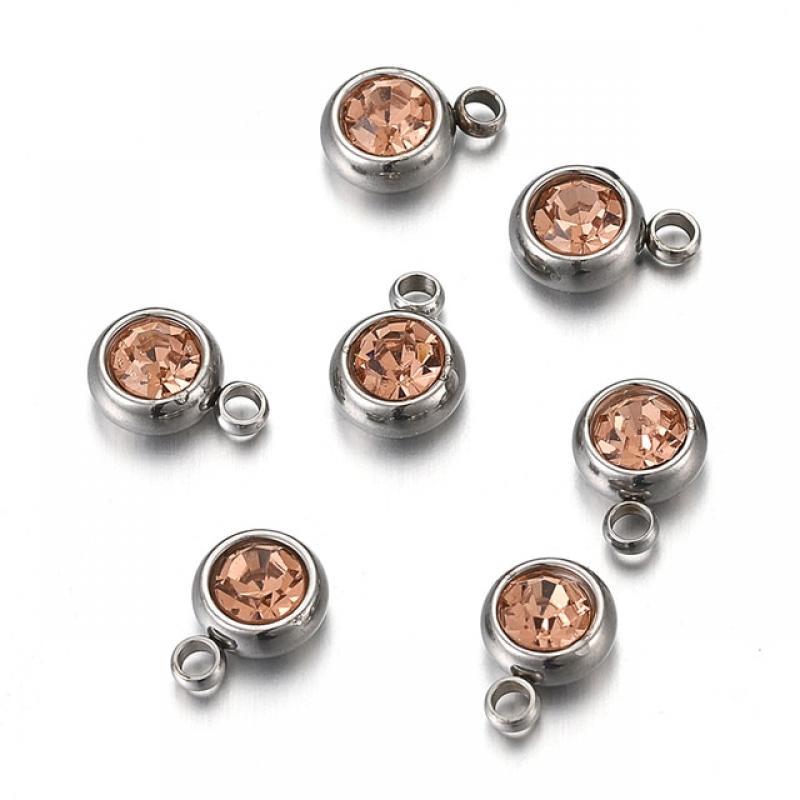 20pcs 6mm Stainless Steel Rhinestone Beads Gold Color Crystal Charms Pendants for Necklace Bracelet Jewelry Making Charm DIY