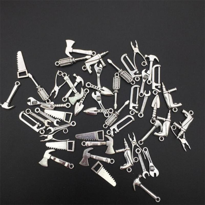 Random 30Pcs Mix Size 7- 10 Style Mini Axe Tool Pendants Metal For DIY Keychain Phone Charms Punk Jewelry Making Crafts Tinker