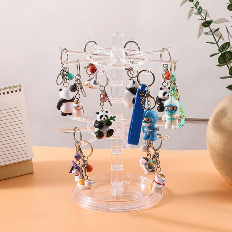 Acrylic Jewelry Organizer 2 Tier Rotating Jewelry Display Stand Spinning Necklace Tower Storage Rack for Earrings Watch Showcase