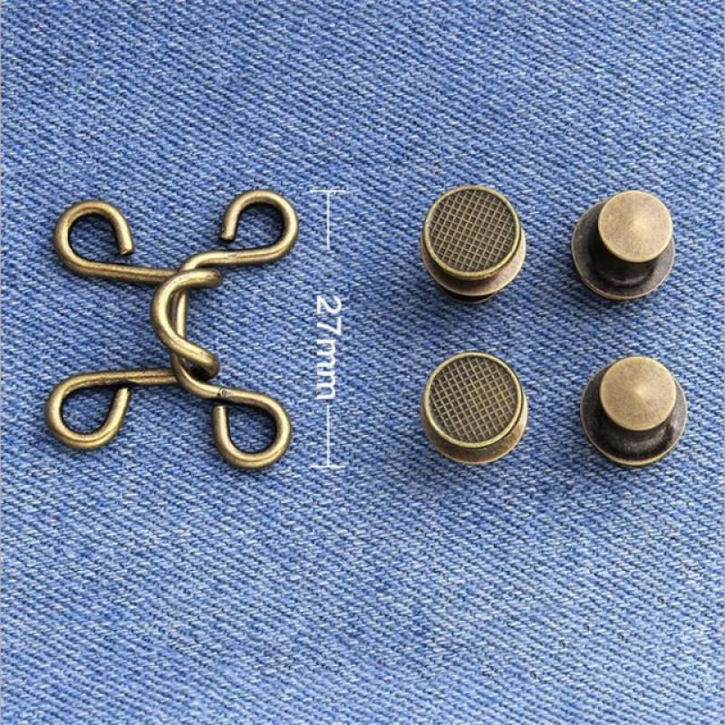 4 Set Nail-free Metal Jeans Button Snaps Detachable Pants Clips Buttons Pins DIY Waist Tightener Clothing Buckles Sewing Tools