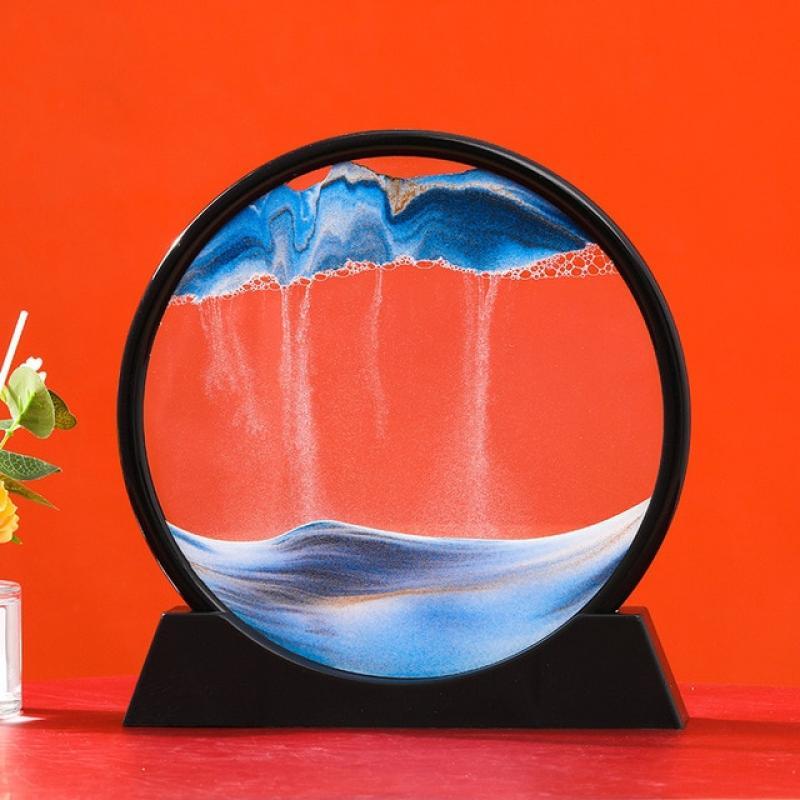 Creative 3D Round Glass Deep Sea Sandscape Moving Sand Art Dynamic Display Flowing Sand Frame Sand Painting Home Decor Crafts