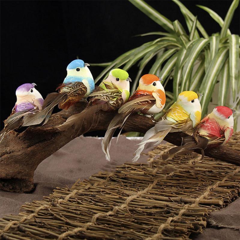 6x Artificial Bird Fake Feather Foam Simulation Bird Animal Model Xmas Tree Adornment Wedding Home Garden Ornament Decoration