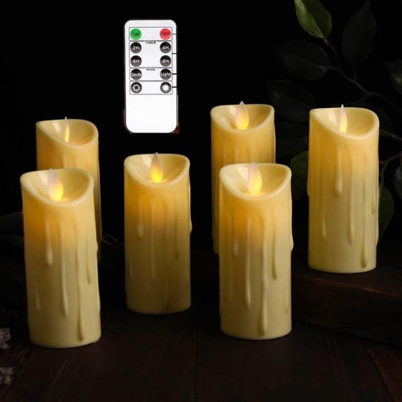 3/4/6 Pieces Remote Control Flameless Moving Wick Led Pillar Candles,Battery Flameless Candles With Flickering Flame