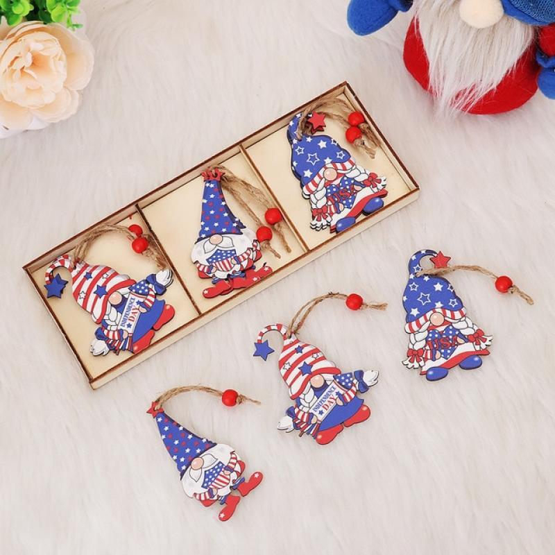 9PCS/12PCS/BOX American Independence Day Faceless Doll Painted Wood Pendant