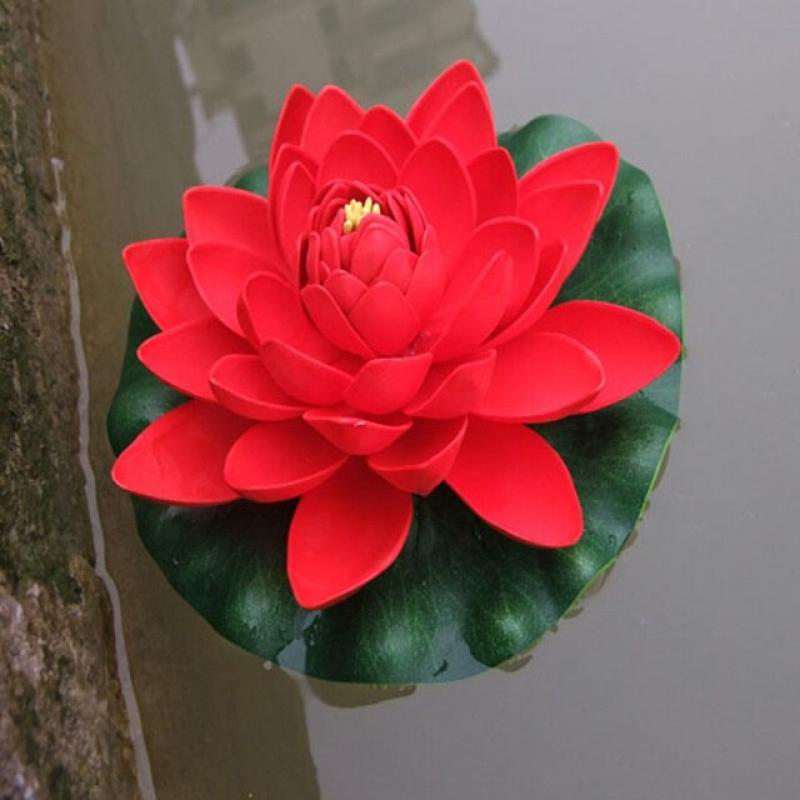 18cm Artificial Water Lily Floating Lotus Flower Pond Aquarium Decor Multicolor  Lifelike Water Lily Landscape Decor