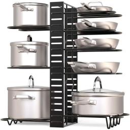 5/8 Tiers Adjustable Pots And Pans Organizer Rack 3 DIY Methods Heavy Duty Metal Pans Pots Lids Storage Holder Rack For Kitchen