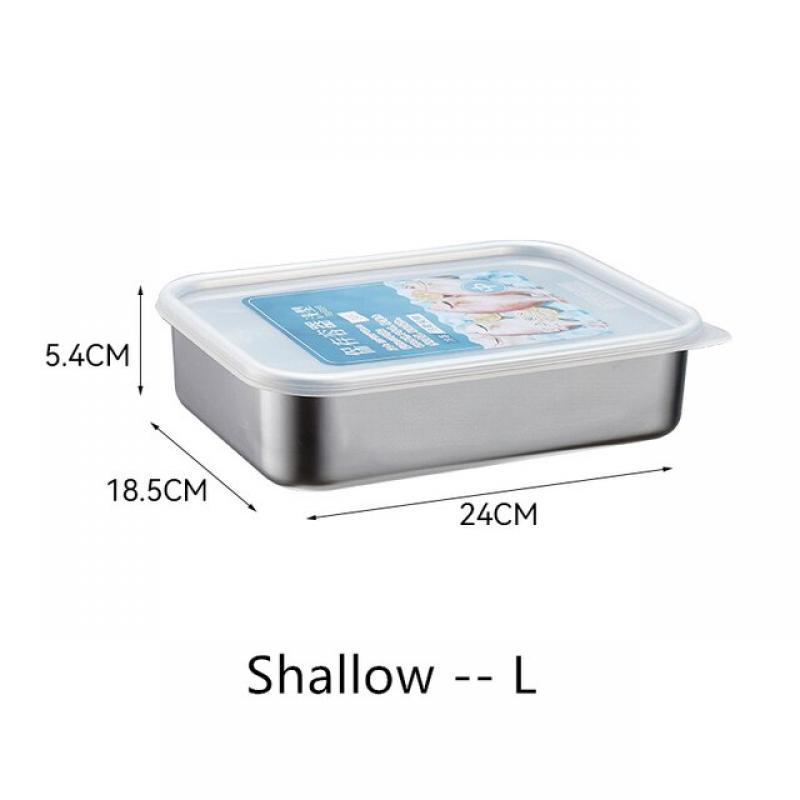 Square 304 Stainless Steel Crisper Household Sealed Box With Lid Food Grade Refrigerator Fish Meat Frozen Refrigerated Box